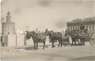 1935 Sevilla, Seville; tower, donkey cart. photo