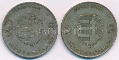 1947. 5Ft Ag "Kossuth" (2x) T:2-,3 patina kis ph. Adamo F8.1