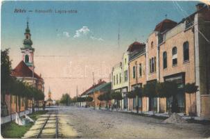 1920 Békés, Kossuth Lajos utca, templom, üzlet. Végh Lajos kiadása (EB)