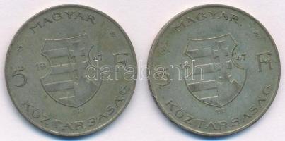 1947. 5Ft Ag "Kossuth" (2x) T:2-,3 patina ph. Adamo F8.1