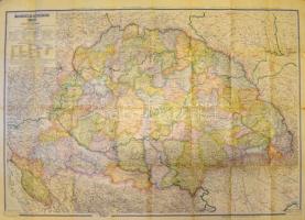 cca 1940 Magyarország közigazgatási térképe, tervezte: Kogutowicz Manó, 1:900.000, hajtásnyomokkal, szakadt, a papírtok szakadt, hiányos, 83x116 cm