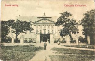 1908 Kalocsa, Érseki kastély. Sipos és Littmann kiadása + ZIMONY - BUDAPEST 17 B vasúti mozgóposta bélyegző (EK)