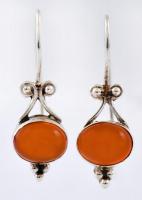Ezüst(Ag) fülbevalópár, karneollal, jelzett, 2×1 cm, bruttó: 3,3 g