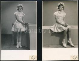 1940 Kislány műtermi fotója, jelzett fotólap Laub Juci műterméből, 13,5×8,5 cm