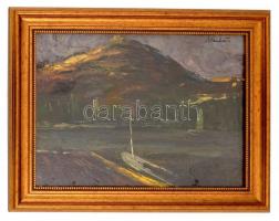 Komlós István (?-?) : Szigligeti vitorlások. Olaj, papír-karton, jelzett, üvegezett keretben, 33x50 ...