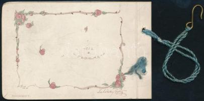 1922 Széchényi Bál díszes táncrendje, 1922. feb., ceruzás bejegyzésekkel, 8x12 cm