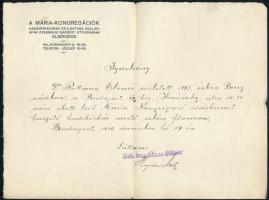 1916 Igazolvány, Rottmann Elemér a Mária Kongregáció vöröskereszt kisegítő hadikórház vezető sebész főorvosának kiállítva, pecséttel