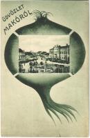 1928 Makó, Fő tér, Városháza, hagymás montázs. Vészi Dezső kiadása (szakadás / tear)