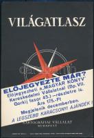 1959 Világatlasz c. kiadvány reklámos villamosplakát, Magyar Könyv Kereskedelmi Vállalat, Bp., Kartográfia, 23,5x16 cm