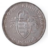 1938. 5P Ag "Álló Szent István" U.P. jelzéssel a címer fölött, Artex-veret (25,24g) T:1 pa...