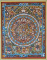 Buddha mandala színezett nepáli kép 53x42 cm Üvegezett keretben.