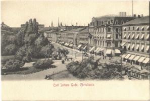 Oslo, Christiania, Kristiania; Carl Johans Gade / street, trams, Grand Hotel
