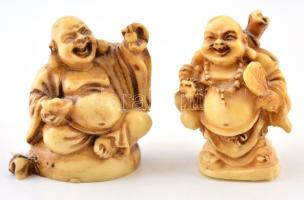 2 db műgyanta nevető Buddha figura, m: 5 cm
