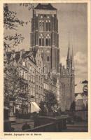 Gdansk, Danzig; Jopengasse mit St. Marien / street, church, shop