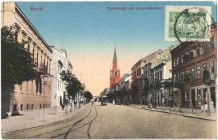 Klaipeda, Memel; Marktstrasse mit Johanniskirche / street, church, shops, tram. TCV card