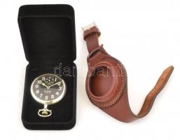 Elgin USA katonai zsebóra, működik, bőr szíjas tartóval