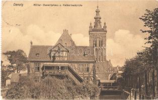 1907 Gdansk, Danzig; Müller Gewerkshaus und Katharinenkirche / trade union house, church (EB)