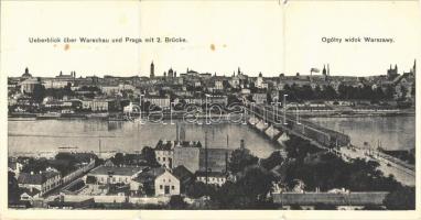 1915 Warsaw, Warszawa, Warschau; Ueberblick über Warschau und Praga mit 2. Brücke. 3-tiled folding panoramacard + Bayr. Landst.-Inf.-Regt. No. 1. I. Batl. 3. Kompagnie
