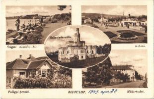 1943 Révfülöp, Szigeti strand, napozók, Sebestyén villa, kikötő, Palágyi penzió, Műút