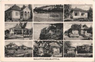 1943 Balatonakarattya, mozaiklap: nyaralók, villák, Rég-vár-lak, fürdőzők (EK)