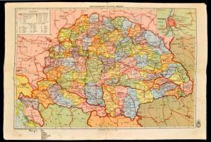 cca 1930 Magyarország politikai térképe. Magyar földrajzi intézet 26x38 cm