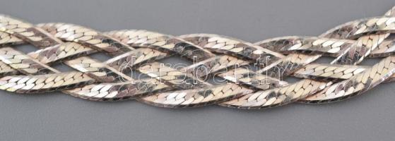 Ezüst(Ag) fonott nyaklánc, állítható hosszúság + fonott karkötő, jelzett, h: 19 és 45 cm, nettó: 19,...