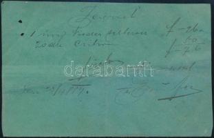 1889 Esztergom, Ifj. Brunner Ferenc fűszer-, anyag- és festékkereskedése reklámkártyája, a hátoldalá...