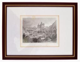 cca 1840 Ludwig Rohbock: Törcsvár a Törcsvári szorosban Erdélyben acélmetszet üvegezett keretben / T...