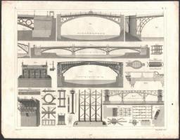 cca 1850 Hidak tervrajzai, 4 db metszet, Henry Winkles, 24x31 cm
