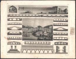 cca 1850 Hidak tervrajzai, 4 db metszet, Henry Winkles, 24x31 cm