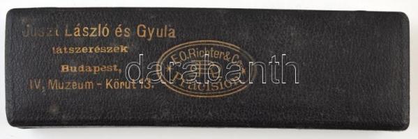 Régi körző készlet Juszt László és Gyula látszerészek feliratos dobozban