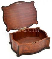 Régi fa doboz, sérült, kulcs nélkül, 23×9×19 cm