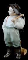 Zsolnay porcelán fiú, kézzel festett, jelzett, kis kopásnyomokkal, m: 18 cm