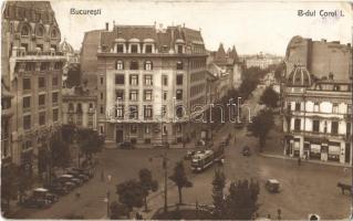 1932 Bucharest, Bukarest, B-dul Carol I. / street view, tram, automobile (EK)