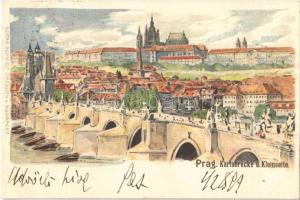 1899 Praha, Prag; Karlsbrücke und Kleinseite / bridge. Edgar Schmidt litho