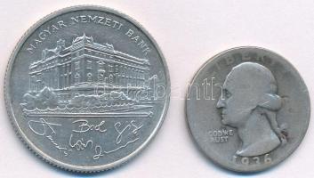 1993. 200Ft Ag "MNB" + Amerikai Egyesült Államok 1936. 1/4$ Ag "Washington Quarter" T:1-,3