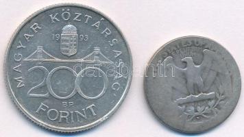 1993. 200Ft Ag "MNB" + Amerikai Egyesült Államok 1936. 1/4$ Ag "Washington Quarter&qu...