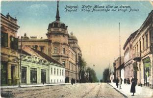 Belgrade, Beograd; Kralja Milana ulica sa dvorom / street, palace  (EK)