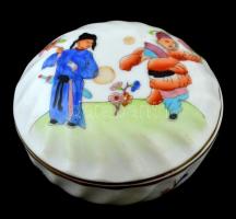 Herendi porcelán kis ékszerdobozka, kézzel festett, jelzett, hibátlan, d: 6,5 cm