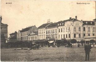 Arad, Szabadság tér, Rozsnyay gyógyszertára, fogorvosi műterem, üzletek / square, pharmacy, dental clinic, shops