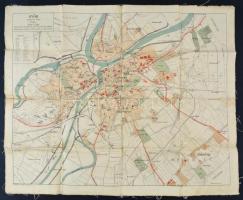 1912 Győr szabad királyi város térképe, 1:1000, Bp. Ferrografia-ny., vászonra kasírozva, egy szelvény részben elvált a vászontól,a hajtások mentén gyűrődésekkel, 56x68 cm