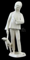 Drasche kislány bohóccal, fehér mázas, jelzett, gyári mázhibákkal, m: 18,5 cm