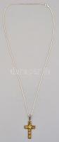 Ezüst(Ag) kígyó nyaklánc, fém kereszt függővel, jelzett, h: 57 cm, lánc nettó: 3,8 g