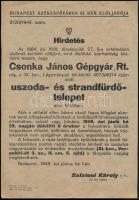 1947-49 2 db hirdetmény: Lágymányosi uszoda és VIII. kerületi üvegcsiszoló műhely felállítása 21x30 cm