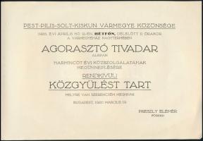 1926 Pest-Pilis-Solt-Kiskun vármegye meghívója díszközgyűlésre