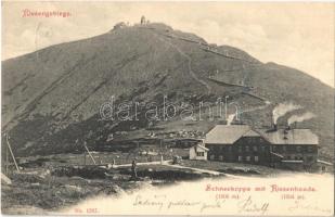 1904 Krkonose, Riesengebirge; Schneekoppe mit Riesenbaude