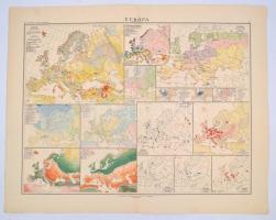 cca 1914 Kogutowicz-Littke Világatlasz 8 térkép lapja:Földközi tenger (13-14), Európa (19-20), Cseh-...