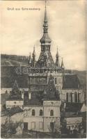 Segesvár, Schässburg, Sighisoara; Óratorony. Fritz Teutsch kiadása / clock tower / Turnul cu Ceas (ragasztónyom / glue marks)