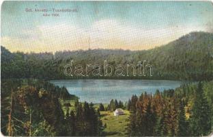 1907 Tusnádfürdő, Baile Tusnad; Szent Anna tó, kunyhó. Adler fényirda / Lacul Sfanta Ana / lake, cottage (kopott sarkak / worn corners)