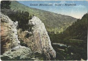 1917 Máramaros, Maramures; Üdvözlet Máramarosból!  Részlet a Kárpátokból / Carpathian Mountains in Maramures  (vágott / cut)